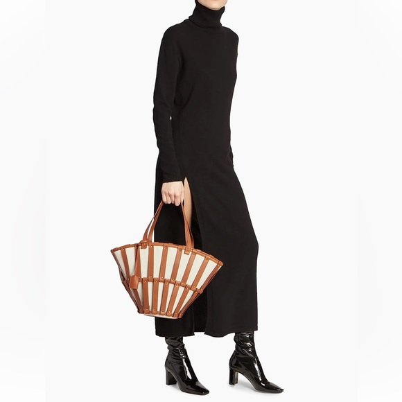 Saint Laurent Beatrix Panier Cut Out Tote Canvas with Leather New +dustbag *read - Picture 2 of 16